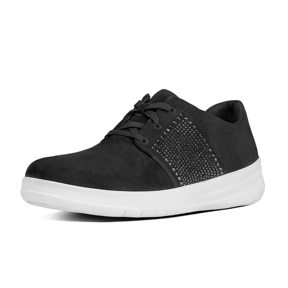 EUC- Fitflop ‘Sporty Pop X’ Jet Crystal Embellished Sneakers - Picture 1 of 11